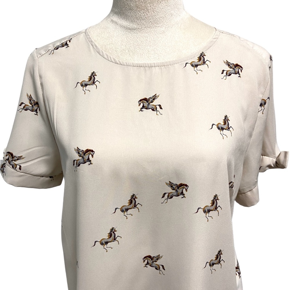 Westmoon Cream Unicorn print Blouse, size M